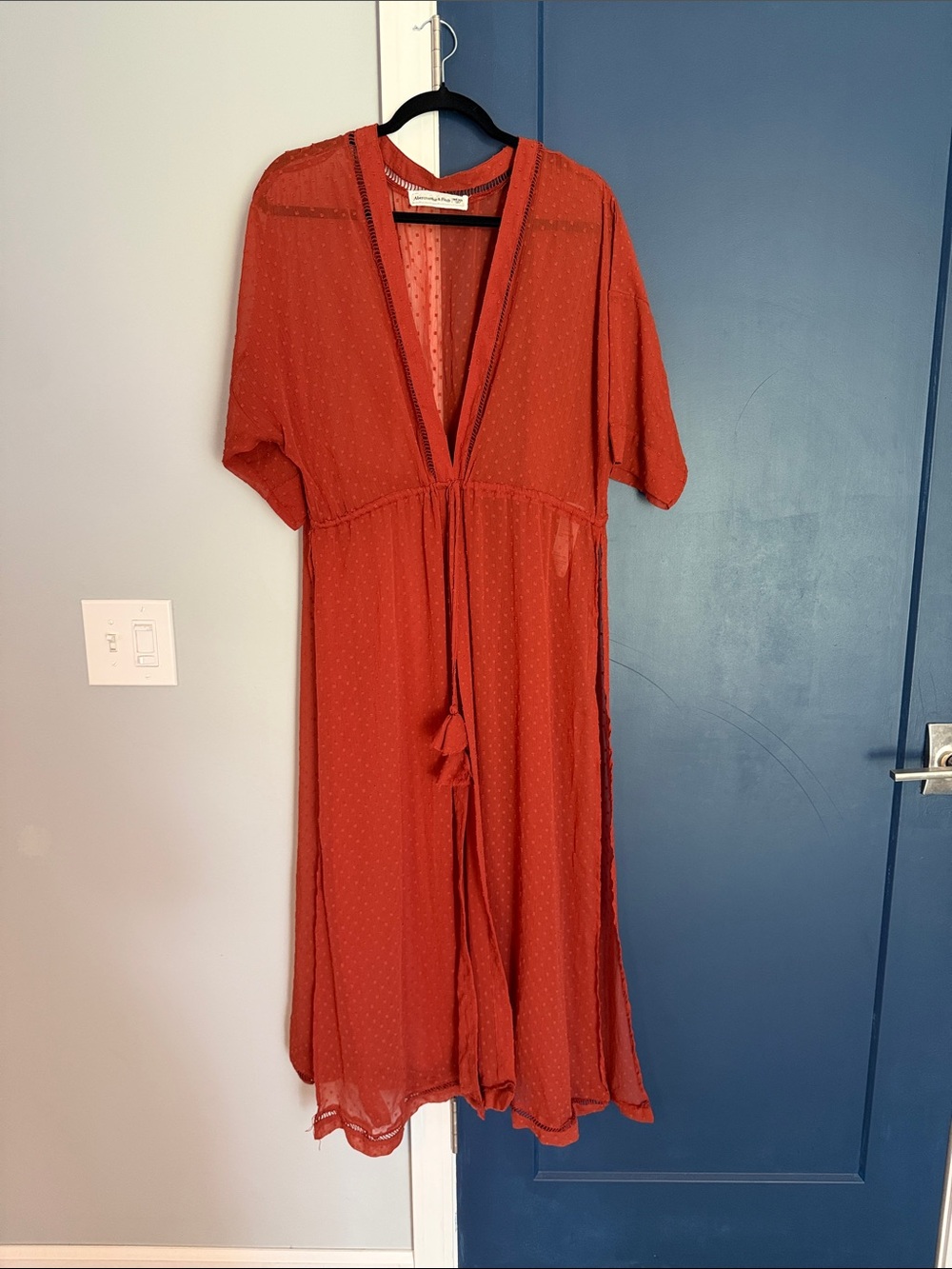 Abercrombie & Fitch Rust Red Sheer V-Neck Tunic long duster kimono cover up